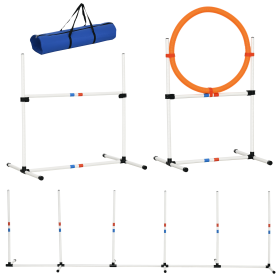 3PC Dog Agility Equipment Set, Obstacle Course Exercise for Dog Include Adjustable Hurdle, Hoop, Weave Poles and Carry Bag