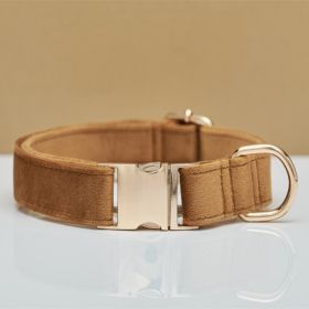 Multiple Colour Velvet Personalise Dog Collar Leash Set With Bow (Option: Coffee-S)
