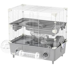2-Tier Hamster Cage With Sand Bathroom, Running Wheel, Water Bottle, Tubes, Accessories, For Hamster, Gray (Option: Gray White)