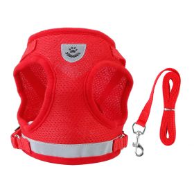 Pet Mesh Harness Dog Leash Set Reflective Chest Strap Adjustable Puppy Vest For Puppies Breeds Dogs Cats Walking Outdoor (Option: sRed_L)