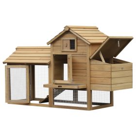 59" Small Wooden Chicken coop Hen House Poultry Cage for Outdoor Backyard with 2 Doors, Nesting Box and Removable Tray, Natural Wood (Option: Natural-925x575x260 mm)