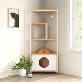 Corner Cat Tower, Cat Tree with Scratching Post, Cat Condo with Feeding Station and Climbing Platforms, Pet Furniture for Indoor Cats (Option: default title)