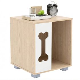 Cat Dog House Dog Bed Side Table Wooden Dog Condo with Bone-shape Window and Thick Metal Legs (Option: default title)