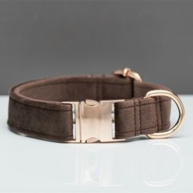 Multiple Colour Velvet Personalise Dog Collar Leash Set With Bow (Option: Brown-L)