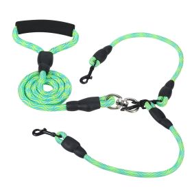 Double Dogs Leash No-Tangle Dogs Lead Reflective Dogs Walking Leash w/ Swivel Coupler Padded Handle (Option: hGreen)