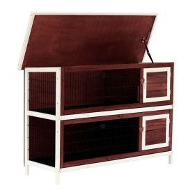 54" 2-Story Weatherproof Stackable Elevated Wooden Rabbit Hutch with Enclosed Run and Pull-Out Trays (Option: Reddish Brown-1455x555x210 mm)