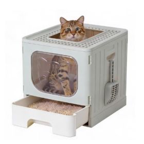 Covered Cat Litter Box, Large Foldable Cat Litter Box With Cat Litter Scoop  Easy-to-clean Drawer Design (Option: Grey)