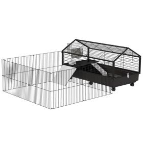 Small Animal Playpen Cage with Rolling Caster, Water Bottle 46.5" (Option: Black and Beige-1220x610x210 mm)