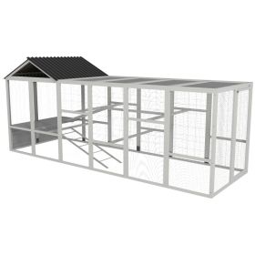 Wooden Chicken Coop Run for 6 - 10 Chickens, Hen House Add-On with Storage, Perches, 141.75" x 48" x 61", Gray (Option: Gray-1250x305x650 mm)