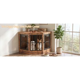 Corner Dog Crate Furniture Modern Indoor Dog Cage Decorative Pet House TV Stand For Medium And Large Sized Dogs Brown (Option: Default)