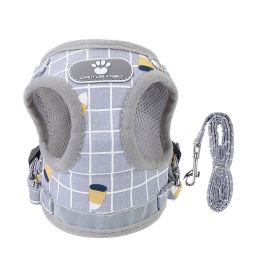 Pet Mesh Harness Dog Leash Set Reflective Chest Strap Adjustable Puppy Vest For Puppies Breeds Dogs Cats Walking Outdoor (Option: kered_S)