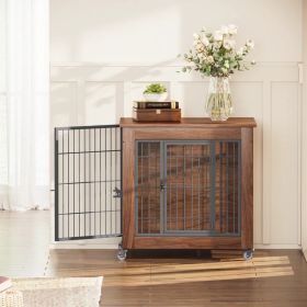 27.2" Dog Crate Furniture with Wheels for Small Dogs, Heavy Duty Dog Kennel Indoor with 2 Doors, Wooden Pet Cage End Table, Double-Doors Sturdy M (Option: default title)