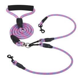 Double Dogs Leash No-Tangle Dogs Lead Reflective Dogs Walking Leash w/ Swivel Coupler Padded Handle (Option: shPink)