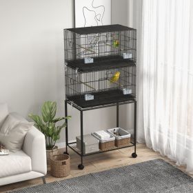 Double Stackable Bird Cage On Wheels W  Stand, For Canaries (Option: Black)