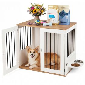 Furniture Style Dog Crate with 360° Rotating Feeder & 304 Stainless Steel Bowls, Double Locking Indoor Dog Kennel (Option: default title)