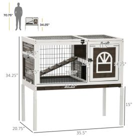 PawHut Wood Rabbit Hutch, Elevated Guinea Pig Cage With Run, Coffee (Option: Coffee and White)