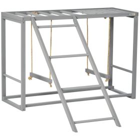 Chicken Activity Play with Swing Set for 3–4 Birds, Wooden Chicken Coop Accessory with Multiple Perches & Hen Ladder, Gray (Option: Gray-1100x500x170 mm)